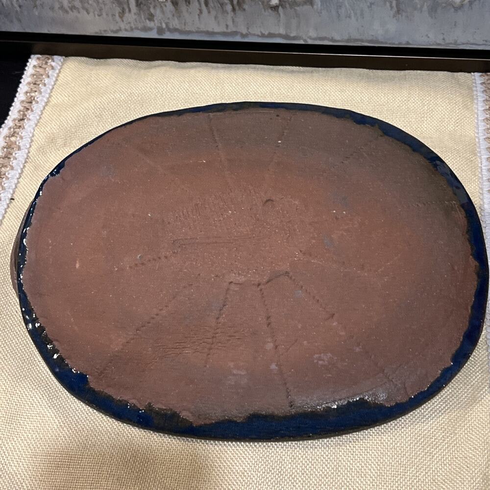 Vintage Studio Art Pottery Oval Tray with Handles Blue Brown - Picture 9 of 10
